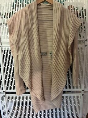Ribbed Open-Front Cardigan - Cream 100% Alpaca Sweater
